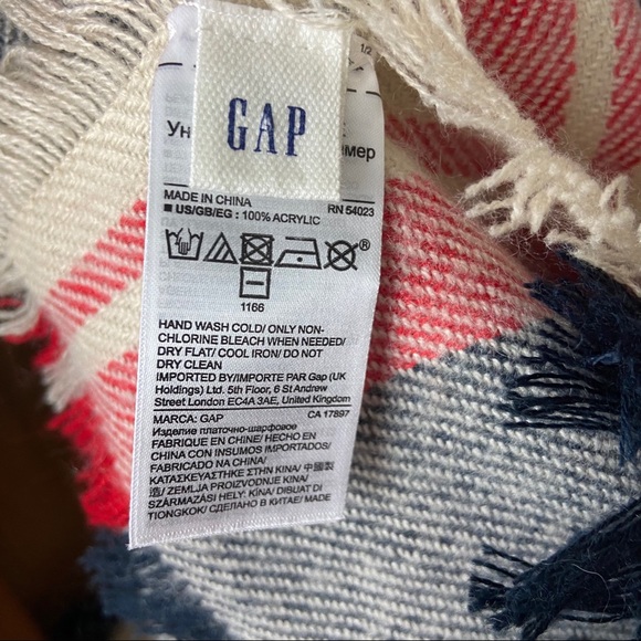 GAP Scarf Blue Red Cream Fringe Scarf - Picture 5 of 5